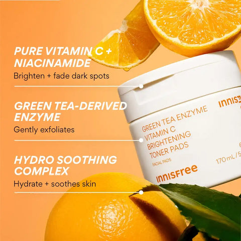 Green Tea Enzyme Vitamin C Brightening Toner Pads