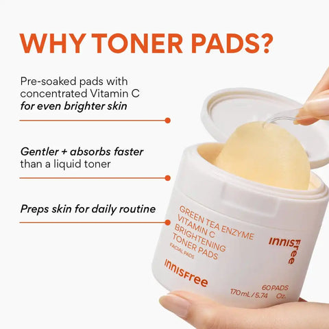 Green Tea Enzyme Vitamin C Brightening Toner Pads