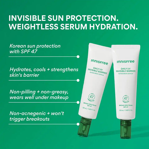Daily UV Invisible Barrier Sunscreen Serum Broad Spectrum SPF 47 with Green Tea