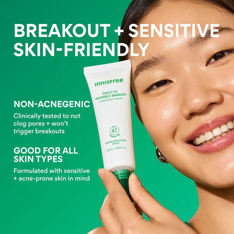 Daily UV Invisible Barrier Sunscreen Serum Broad Spectrum SPF 47 with Green Tea
